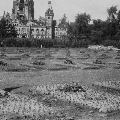 Hannover: Blumen auf den Einzelgräbern des Ehrenfriedhofs am Maschsee, Mai 1945. Quelle Russisches staatliches Archiv für Sozial- und Politikgeschichte, Akten 2090, Bestand 7M, Verzeichnis 1