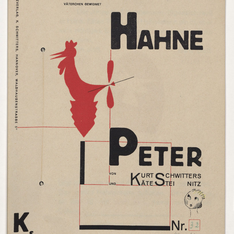 Hannover: Umschlag des Buches Hahnepeter von Kurt Schwitters und Käte Steinitz, 1924 (Familie Hahnepeter Nr. 1) [Aposs 1, Merz 12]. Foto: Herling/Herling/Werner, Sprengel Museum Hannover. Eigentümer: Privatbesitz