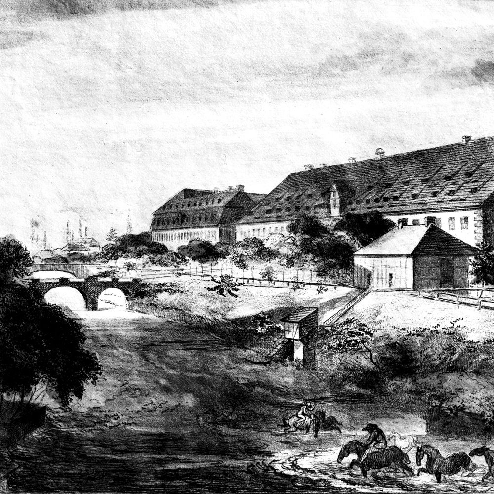 Hannover: Aquarellierte Radierung "Der Königliche Marstall in Hannover“, undatiert. Bildarchiv Historisches Museum Hannover