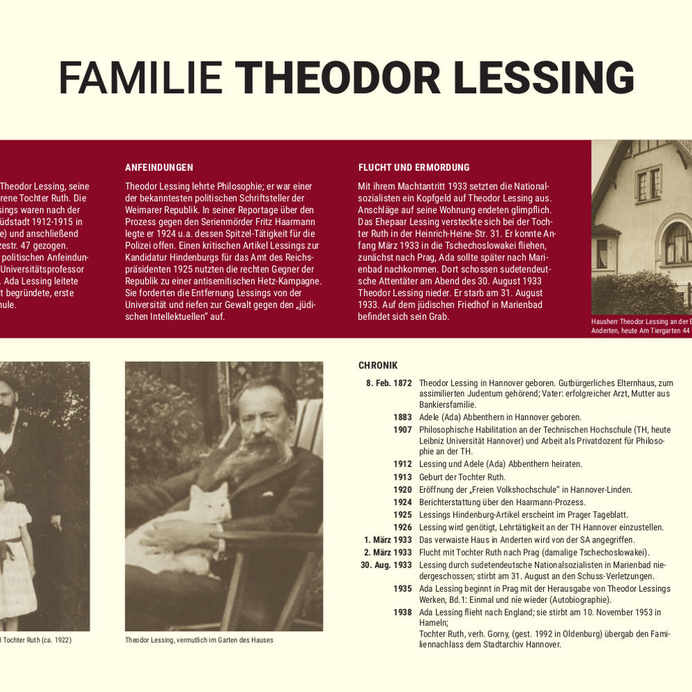 Hannover: Vor dem Eingang des Hauses "Am Tiergarten 44" in Anderten erinnert seit dem 31. August 2016 eine Gedenktafel an den Philosophen Theodor Lessing und seine Familie. Sie wurde von der Arbeiterwohlfahrt (AWO) - Ortsverein Anderten erstellt und gestiftet.