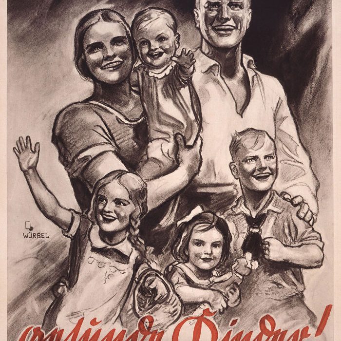 Propagandaplakat "Gesunde Eltern - gesunde Kinder" zur Durchführung des Gesetzes zur Bekämpfung erbkranken Nachwuchses, 1933. Bildarchiv Deutsches Historisches Museum, Inv.-Nr. 1990/533